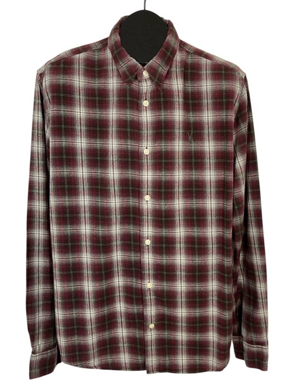 All Saints Crestview LS Flannel Shirt L Red Plaid Button Down